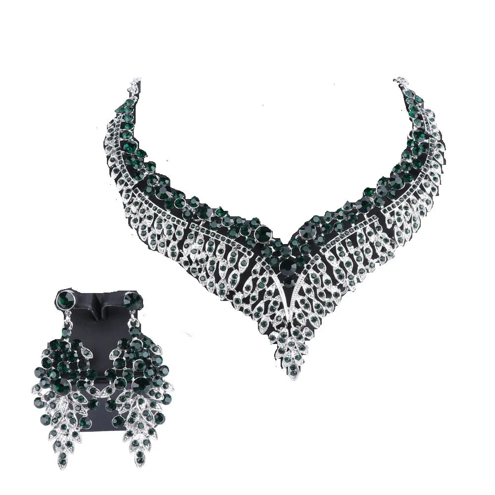 Ouhe Women's Crystal Rhinestone Bridal Jewelry And Earrings Set