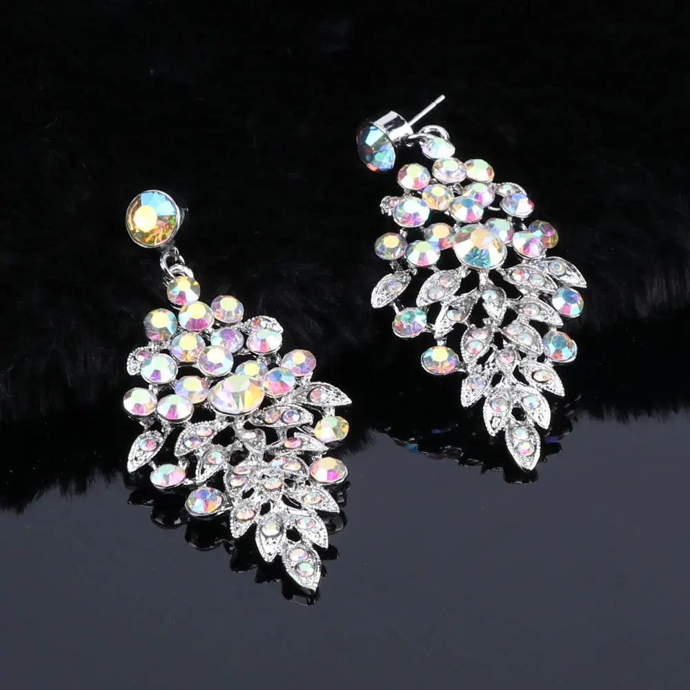 Ouhe Women's Crystal Rhinestone Bridal Jewelry And Earrings Set