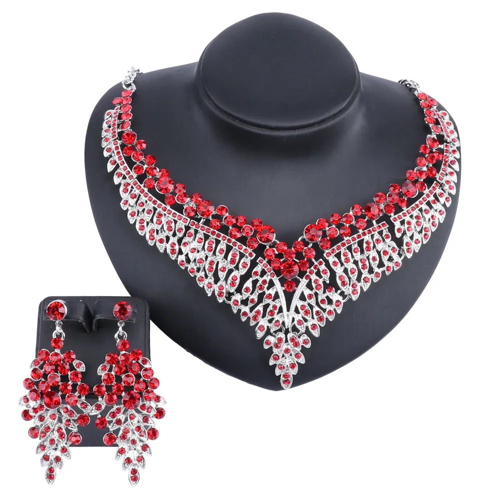 Ouhe Women's Crystal Rhinestone Bridal Jewelry And Earrings Set