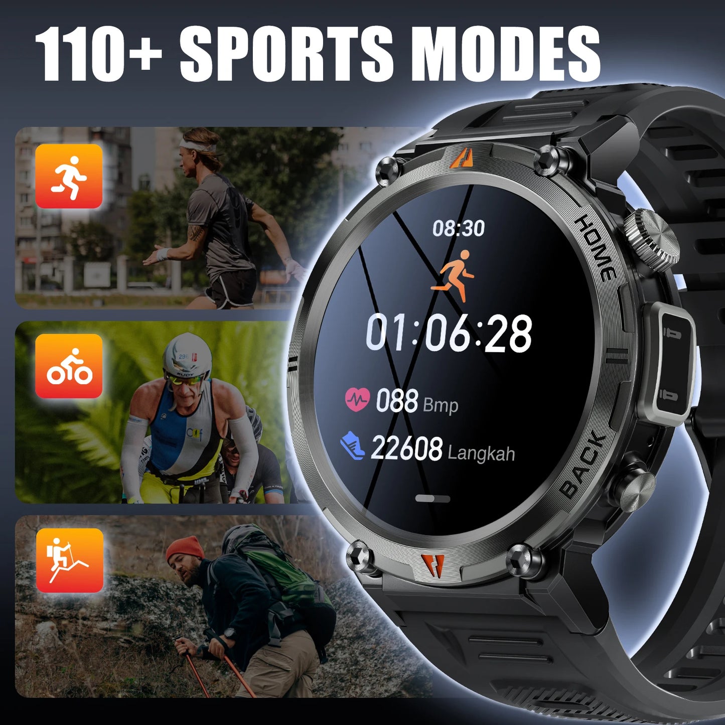 EIGIIS KE3 Smart Watch 3ATM Waterproof Health Monitor with Bluetooth