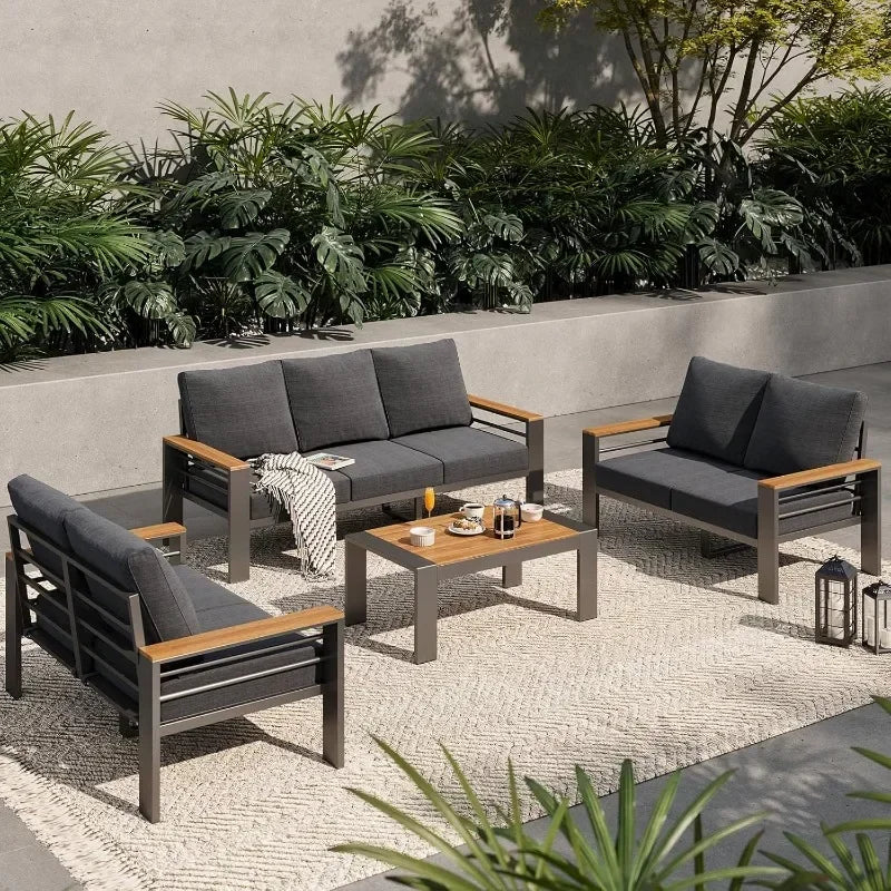 Aluminum Outdoor Patio Furniture Set 7 Seat Sectional With Coffee Table