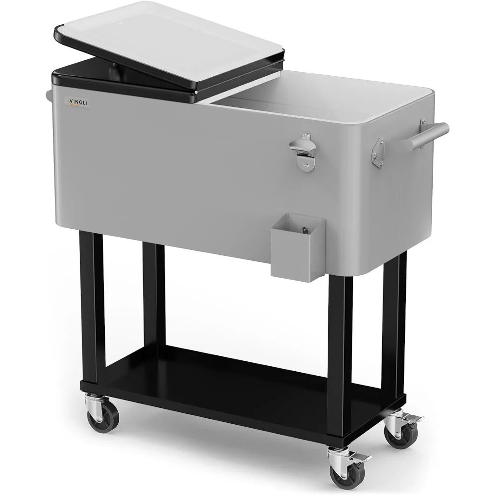 Rolling Ice Chest Cooler Cart With Wheels For Outdoor Parties