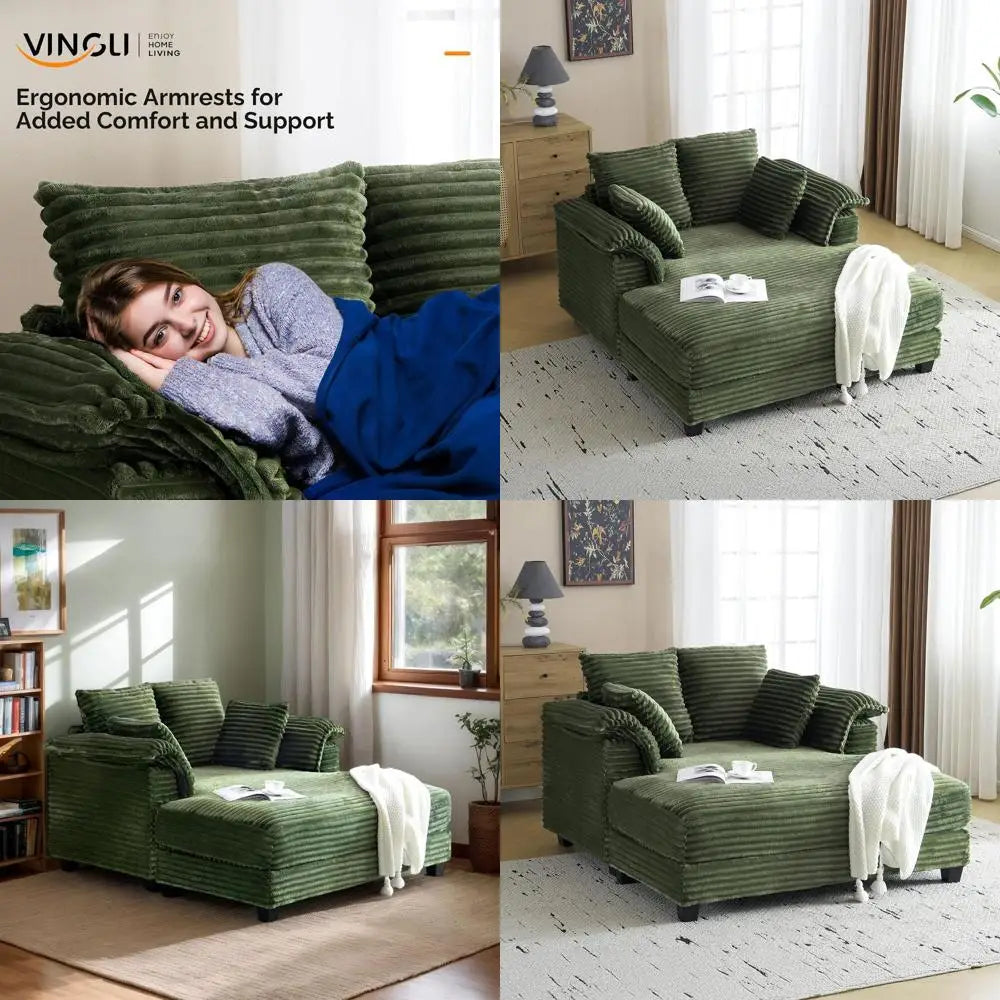 Oversized Corduroy Chaise Lounge Chair With Pillows For Living Room