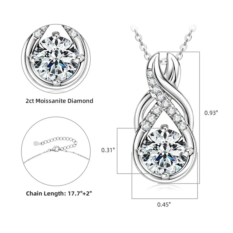 IOGOU Moissanite Jewelry Set Sterling Silver Infinity Necklace Earrings