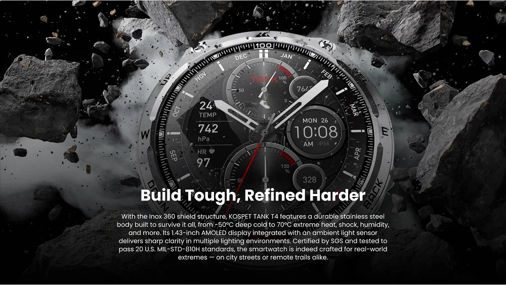 KOSPET Tank T4 Smartwatch For Men GPS Offline Maps 10ATM