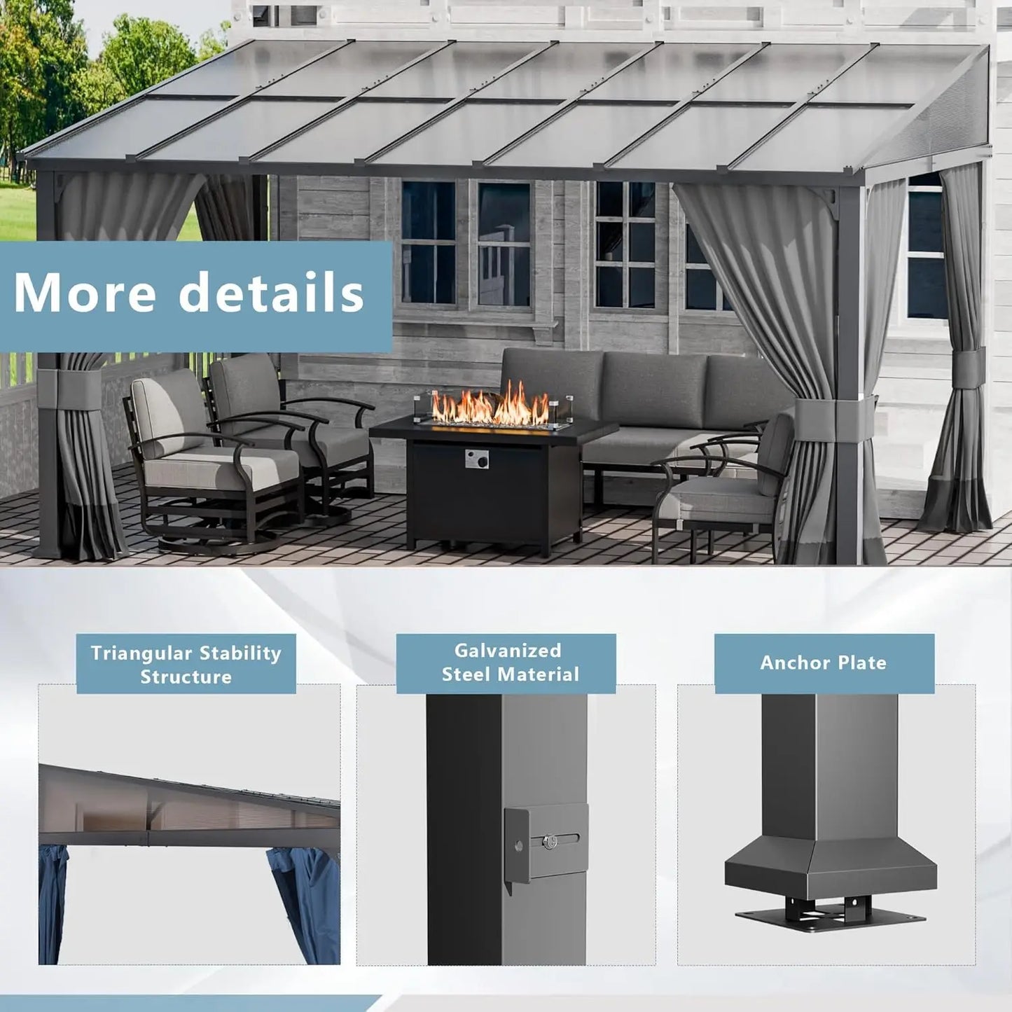 Wall Mounted Hardtop Pergola With Curtains And Netting Sunshade