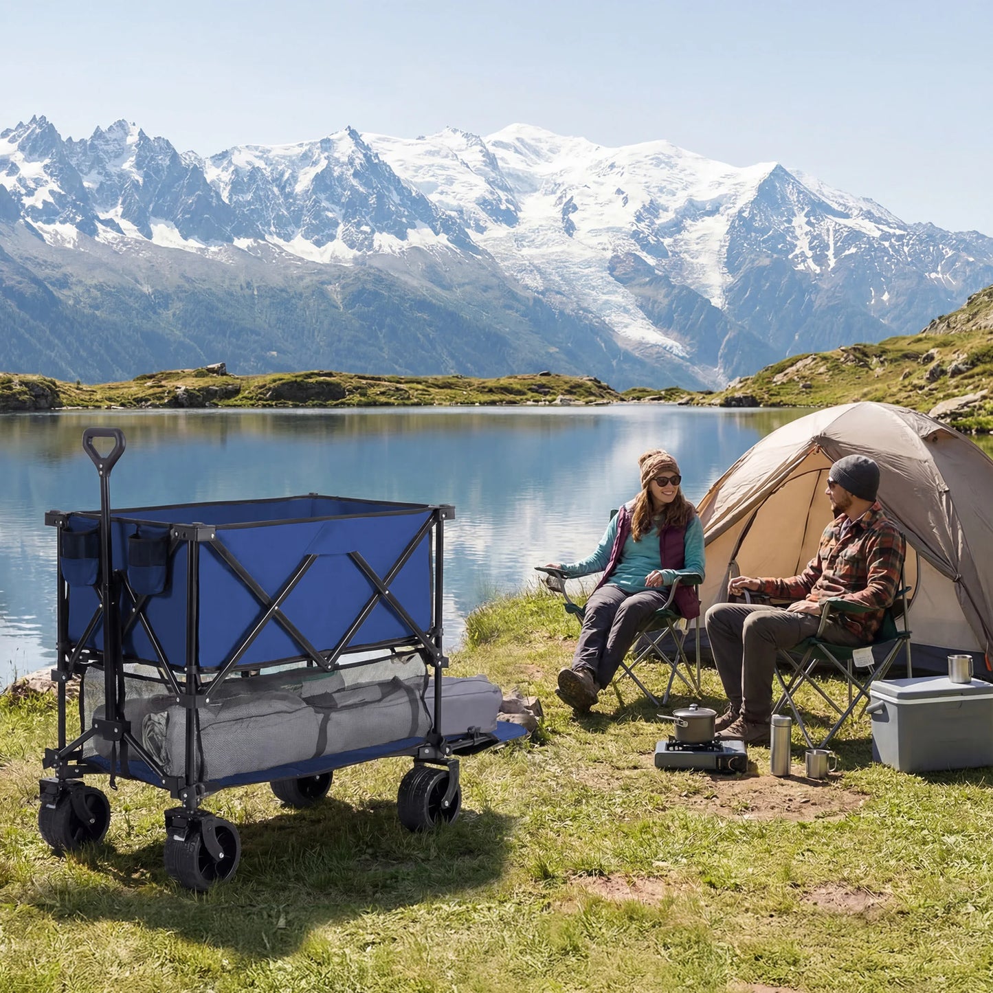 JHK Finishes Double Decker Wagon Cart 440 Lb Capacity Foldable