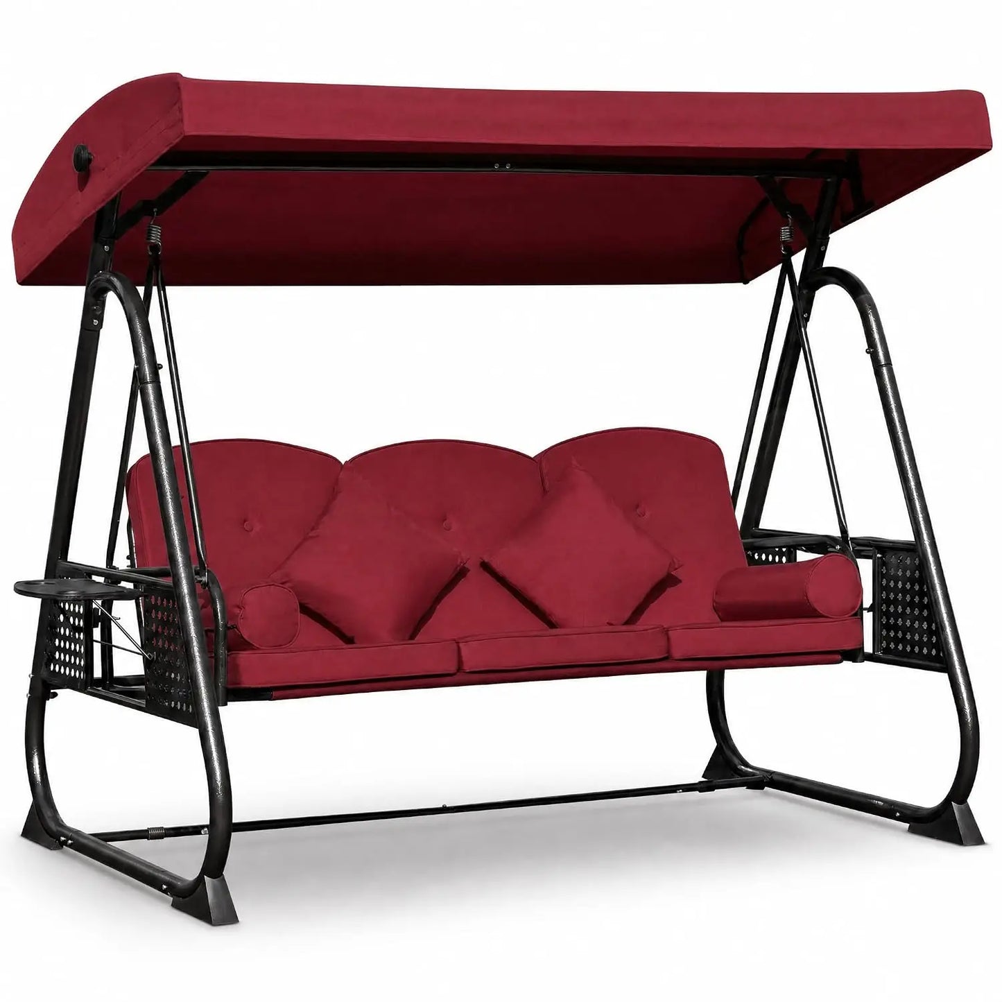 Outdoor Metal Patio Swing Chair With Canopy And Side Trays