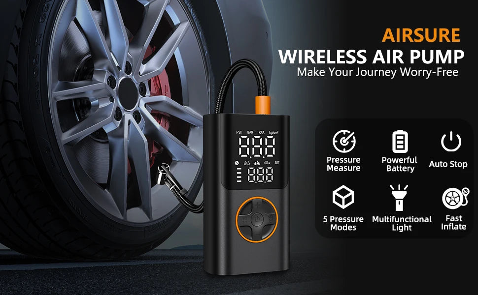 Wireless Air Pump 150 PSI Portable Tire Inflator With USB