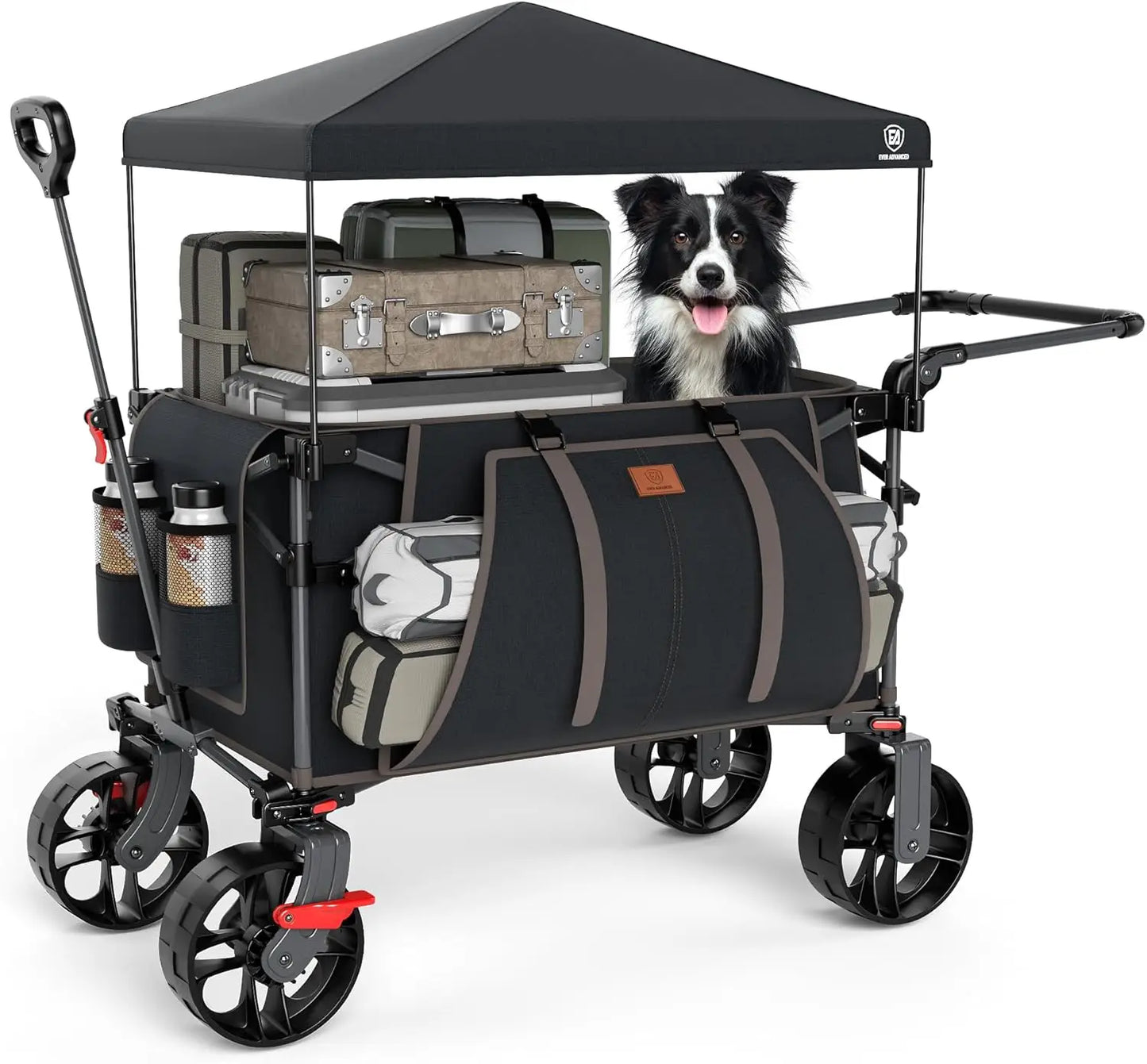 Portable Folding Push Wagon With Canopy And Brakes All Terrain Wheels