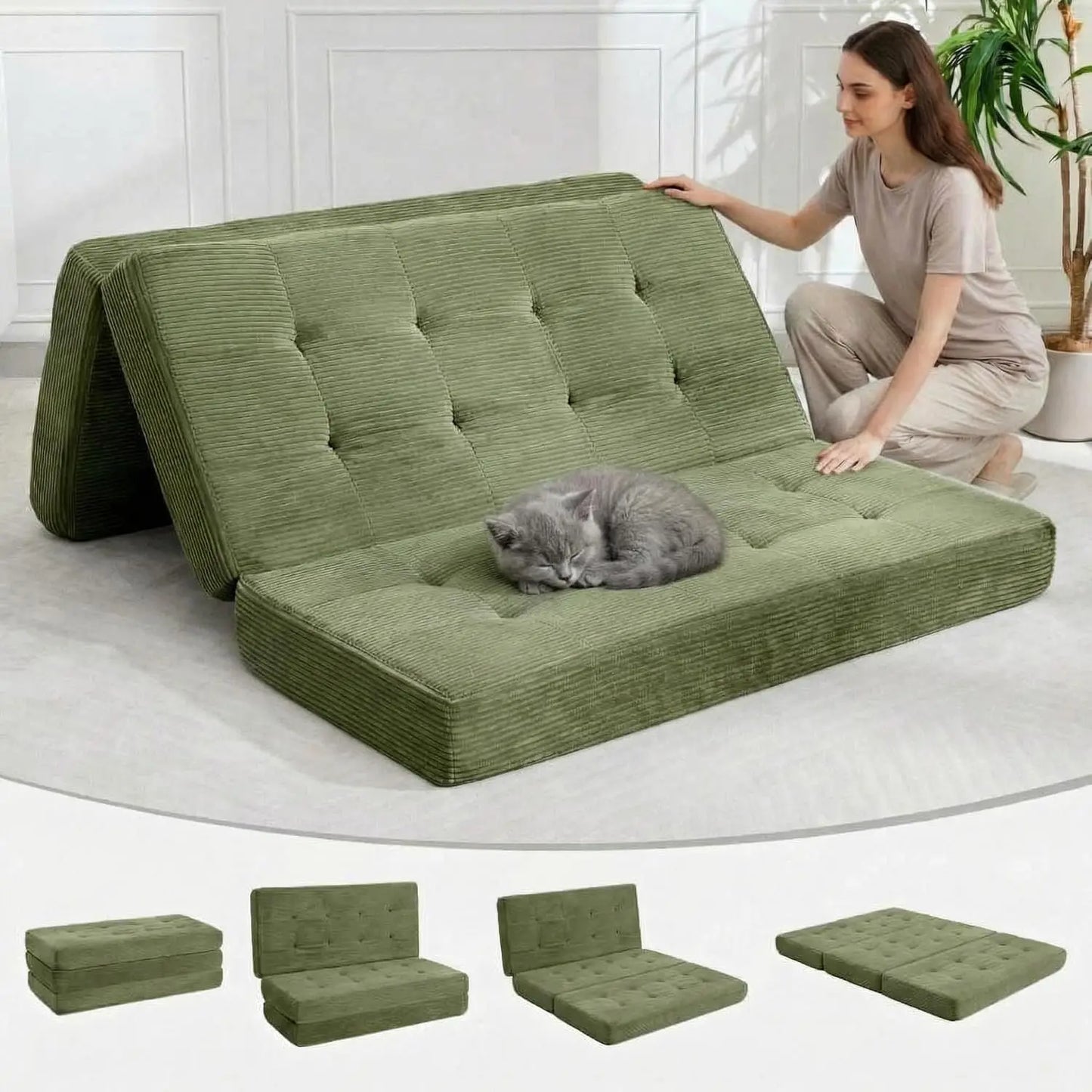 Convertible Sleeper Sofa 5-In-1 Folding Mattress Fixed Frame