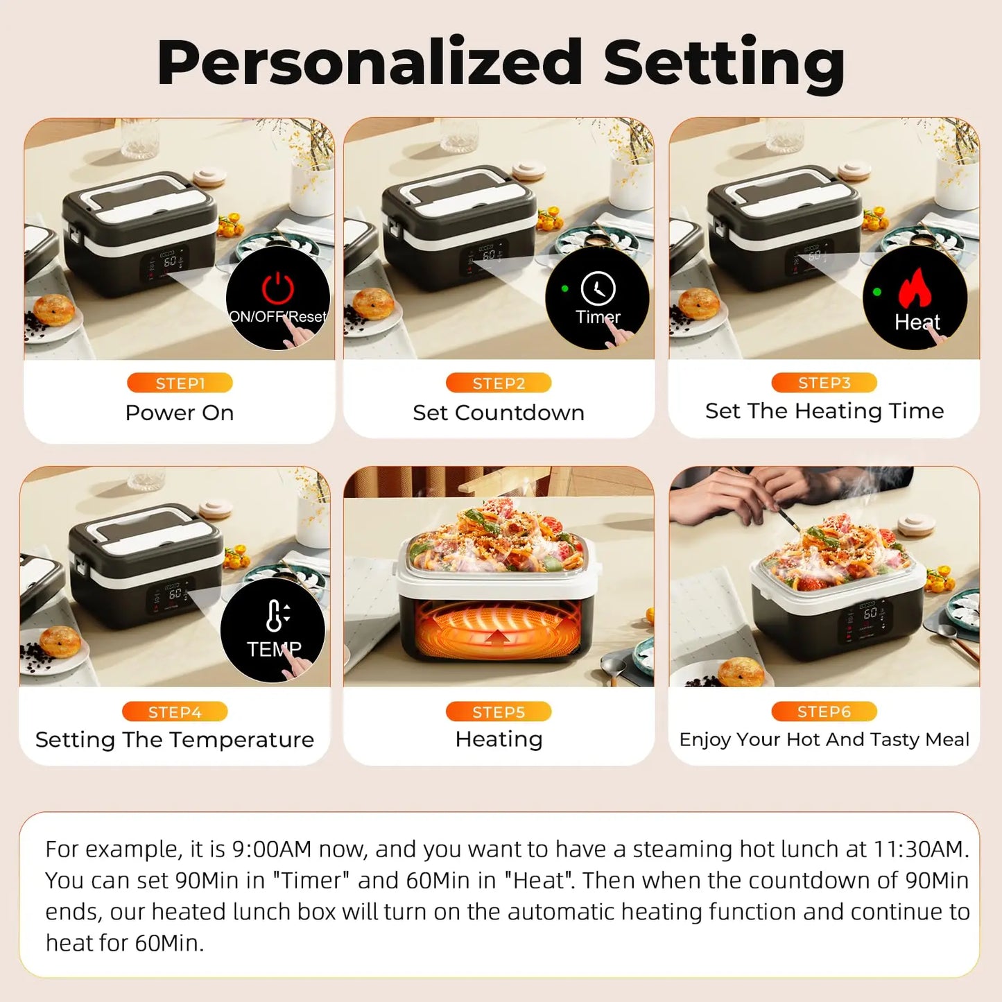 Wireless Electric Insulated Lunch Box With 60W Heating 8000mAh Battery