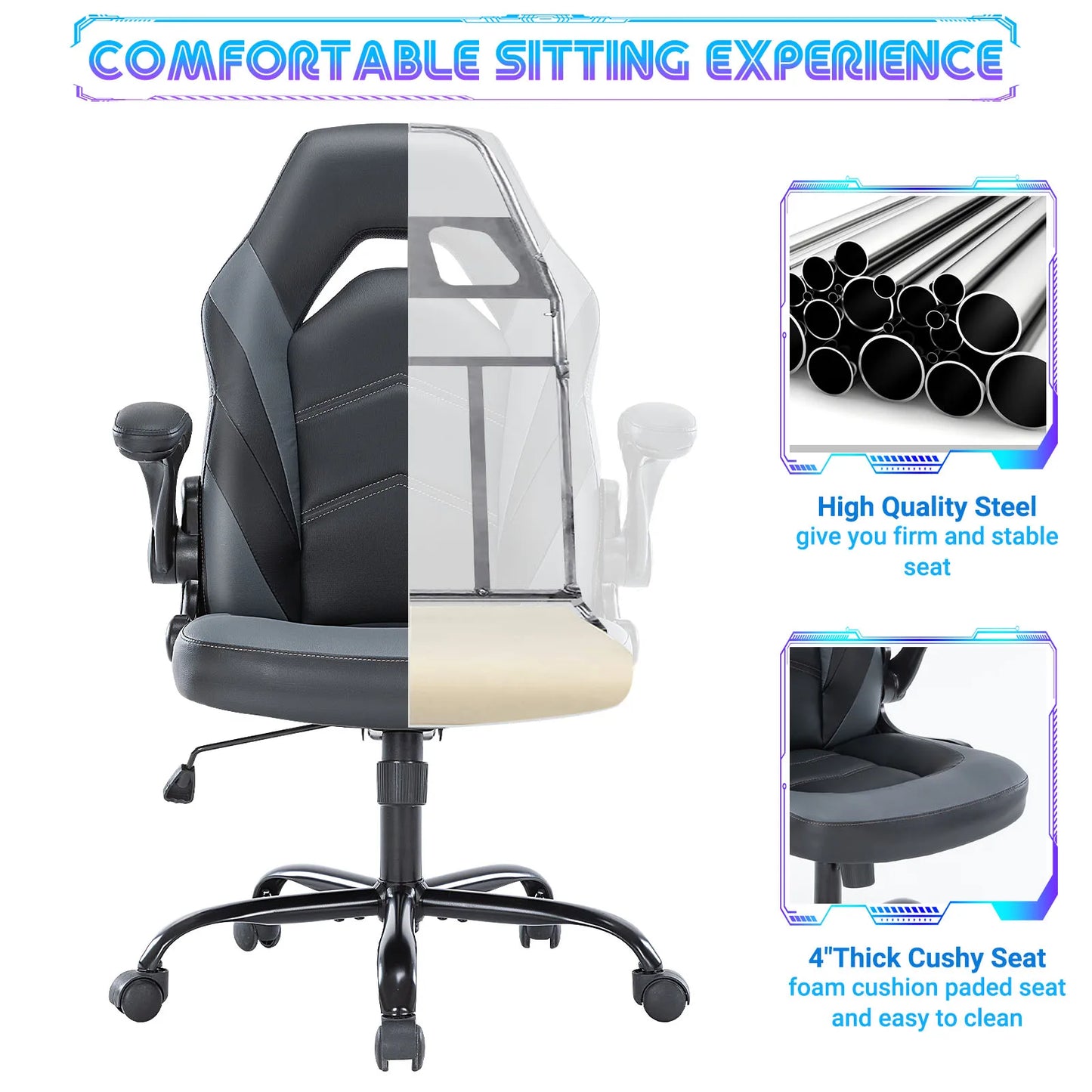 JHK Ergonomic Office Gaming Chair Adjustable PU Leather Racing Chair