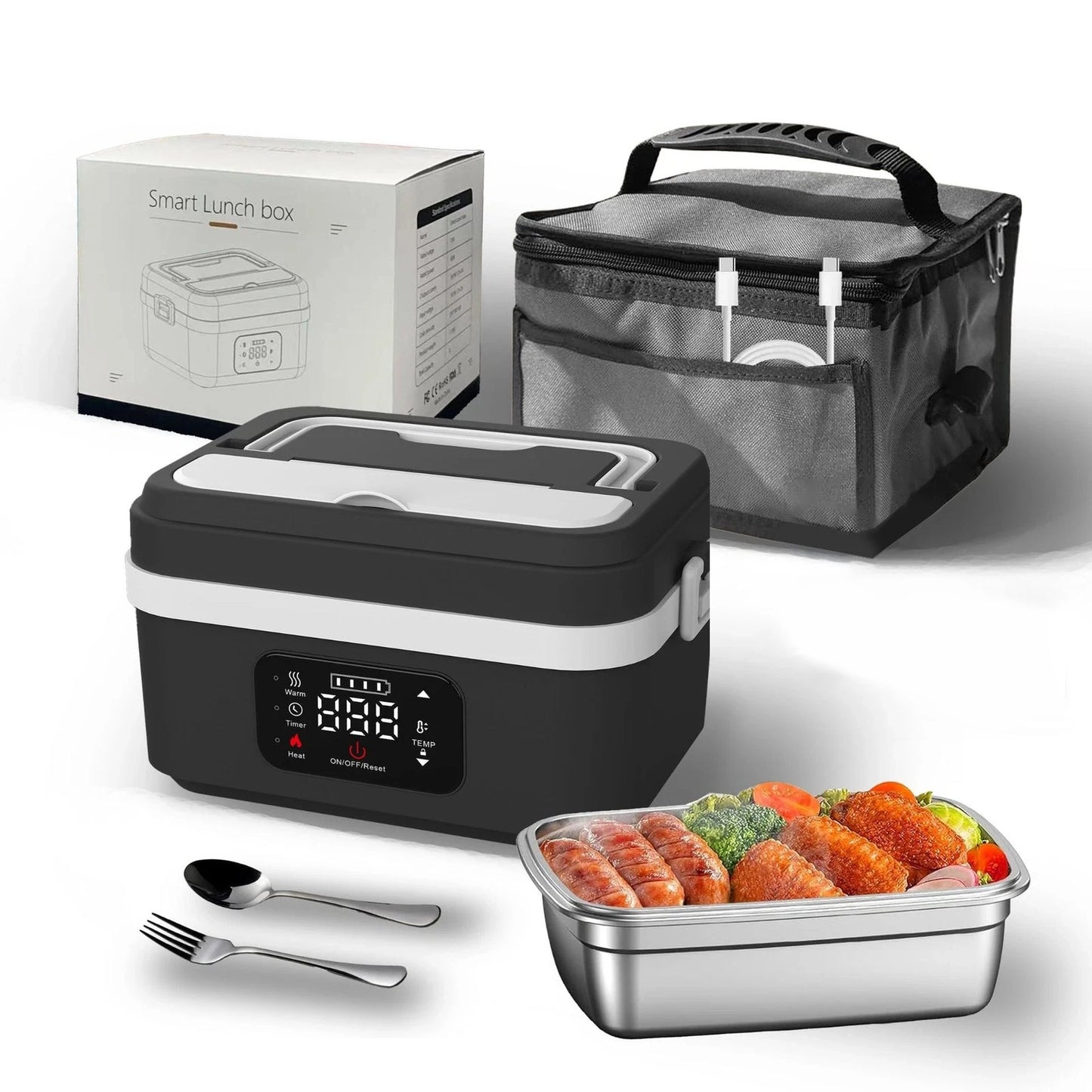 Wireless Electric Insulated Lunch Box With 60W Heating 8000mAh Battery