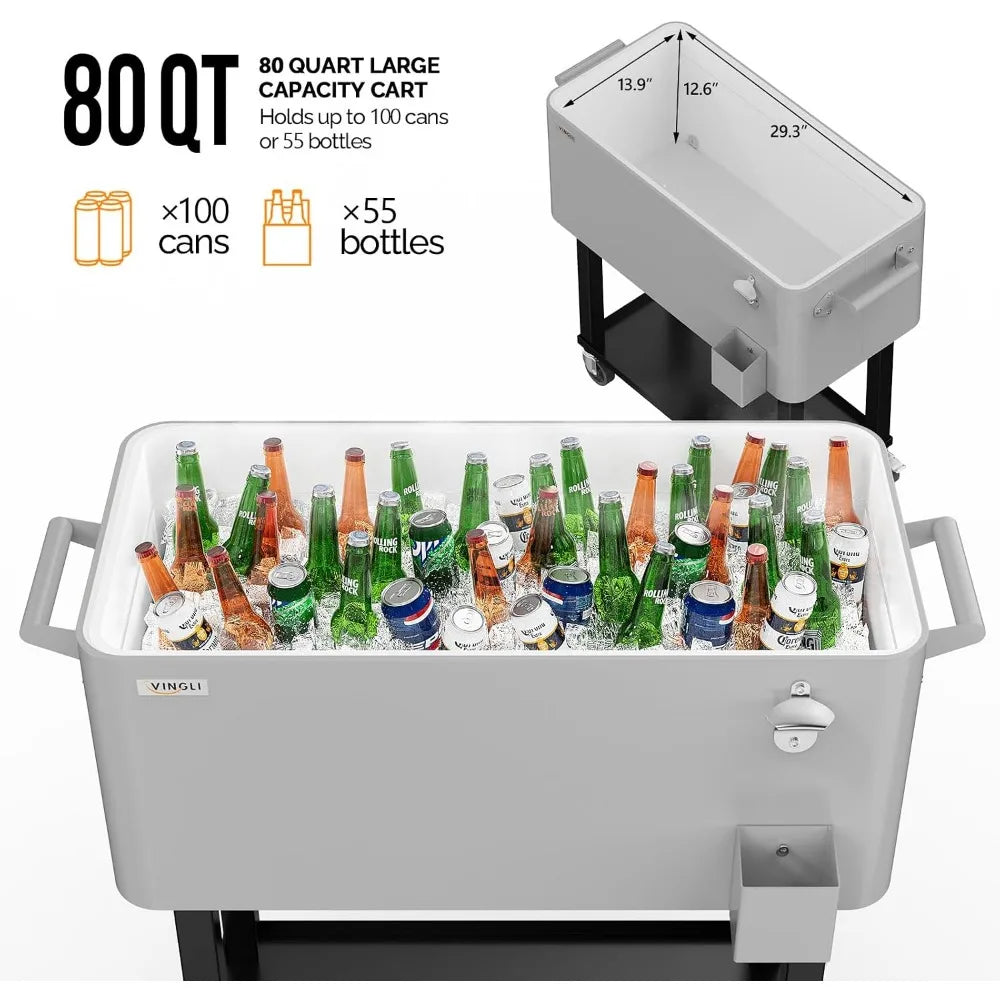 Rolling Ice Chest Cooler Cart With Wheels For Outdoor Parties