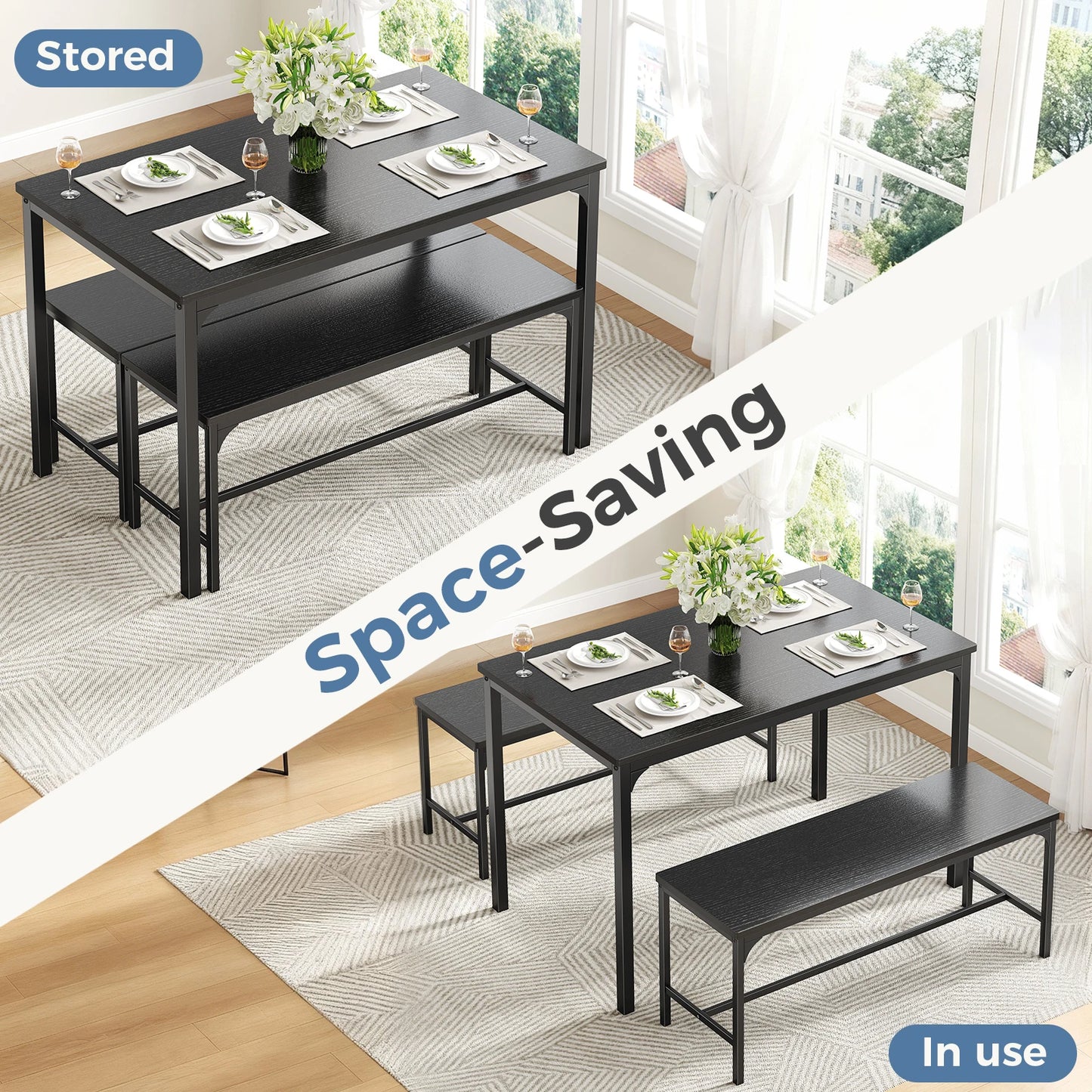 JHK 3-Piece Table And Chair Set With Metal Frame Furniture