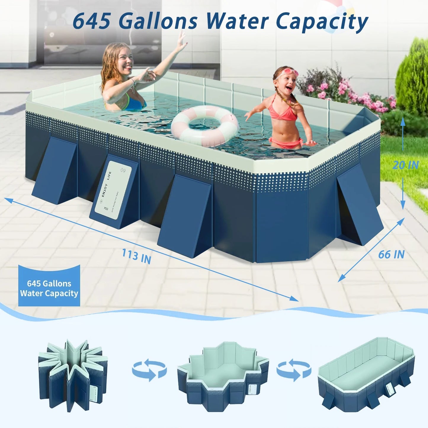 Foldable Family Pool Inflation Free PVC Durable Outdoor Backyard