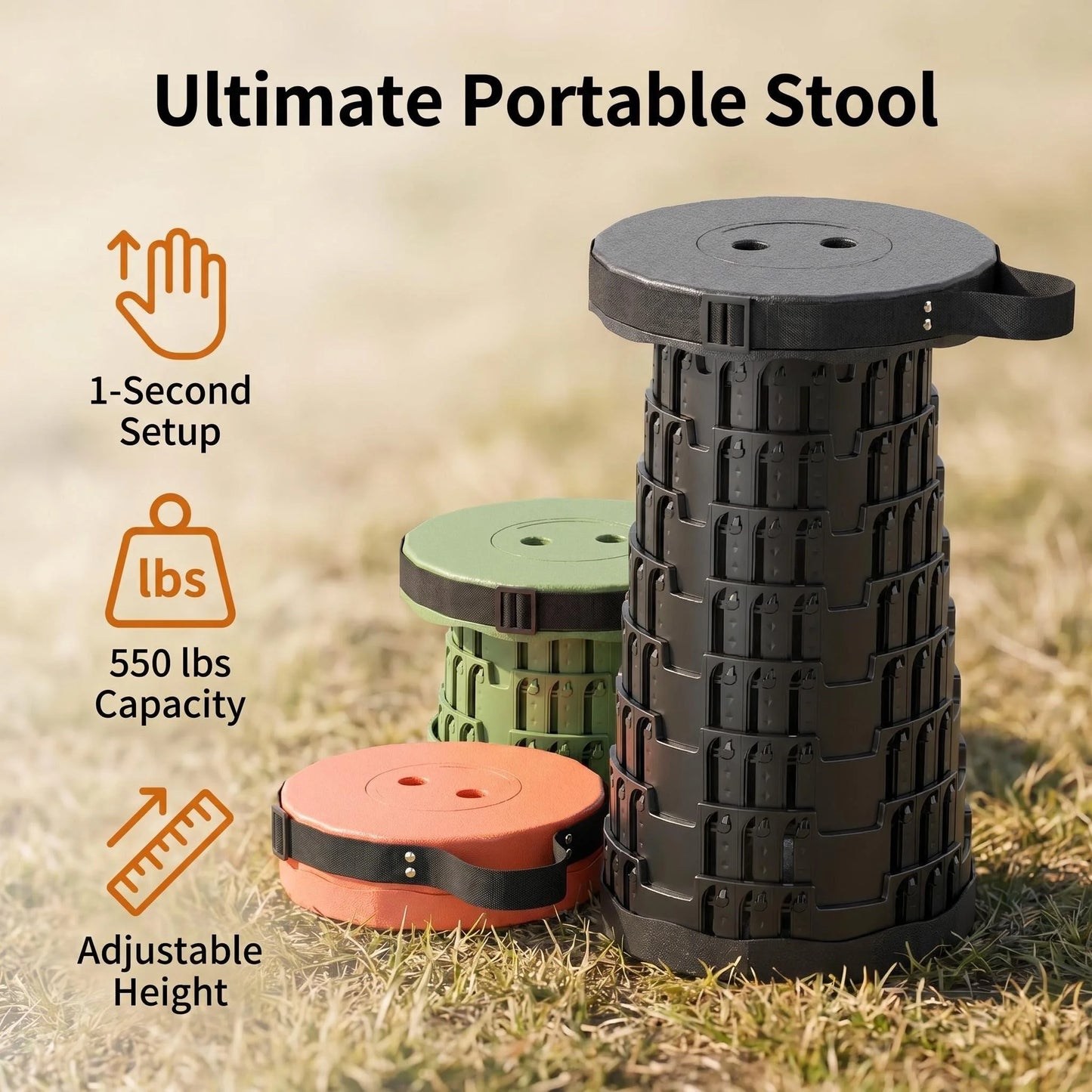 Adjustable Collapsible Camping Stool Portable Outdoor Seat For Hiking Fishing