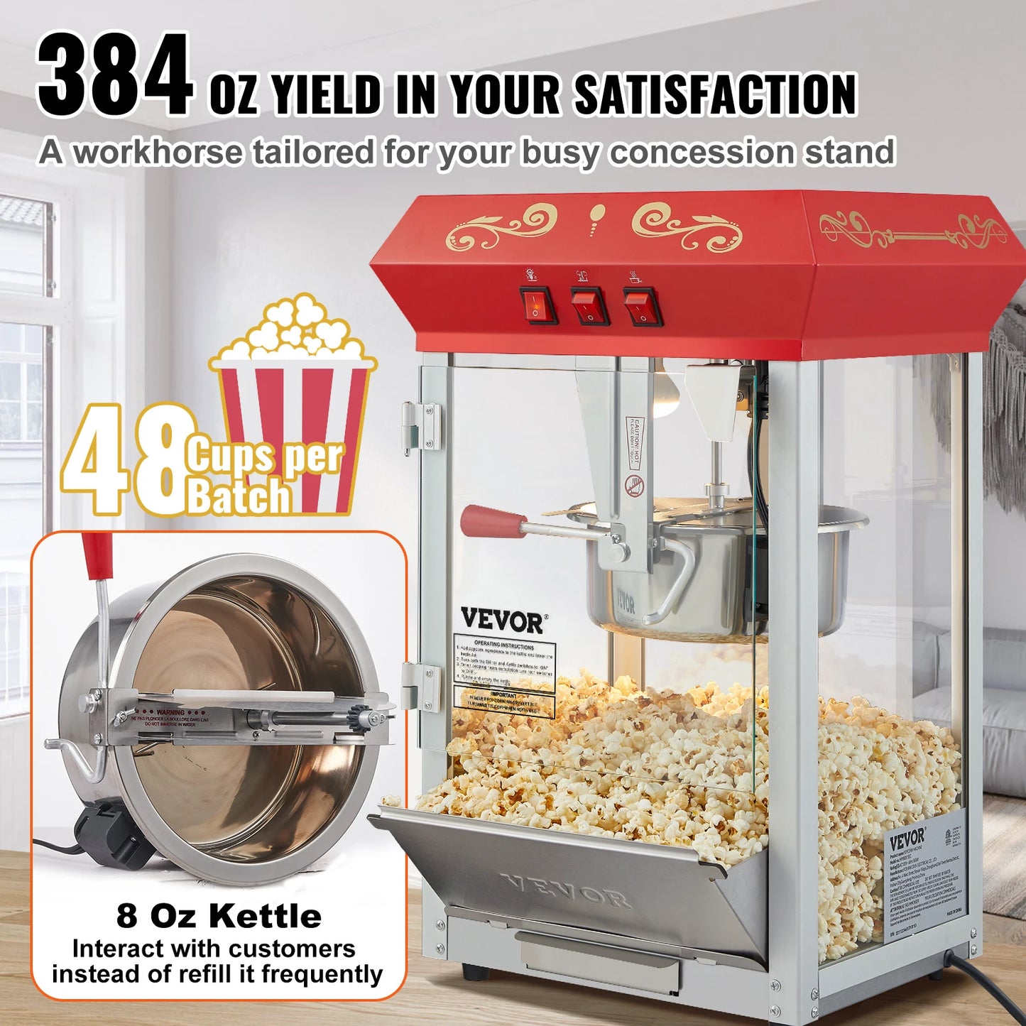 Succebuy Popcorn Maker Commercial Popper Machine SUS304 Heating Tube