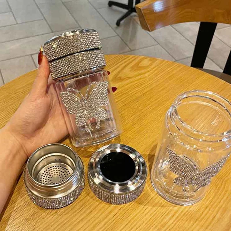 Scaonorch Butterfly Double Wall Glass Bottle With Temperature Display Filter
