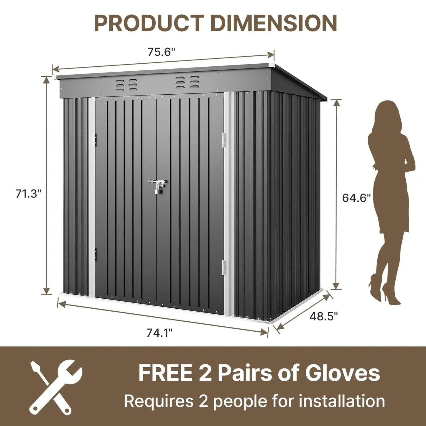 Metal Outdoor Storage Cabinet With Lockable Double Doors Waterproof