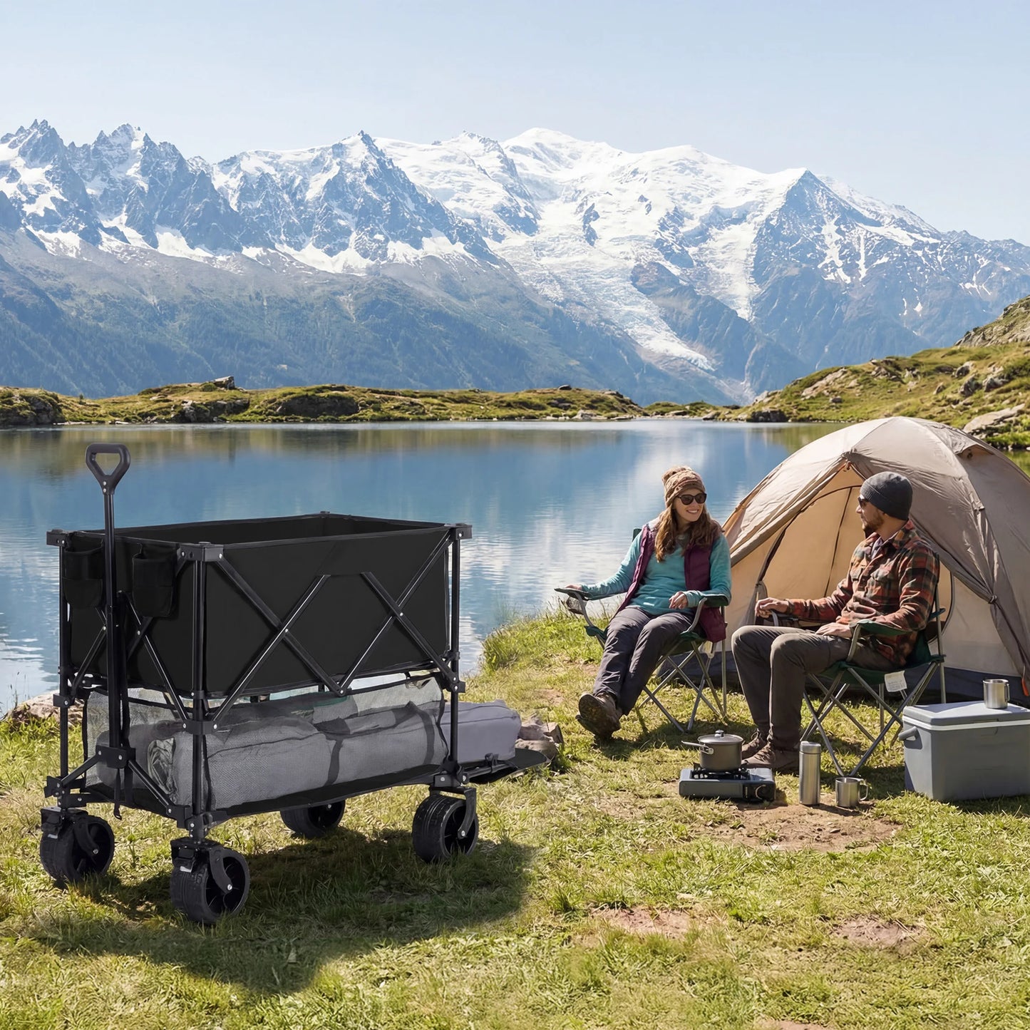 JHK Finishes Double Decker Wagon Cart 440 Lb Capacity Foldable