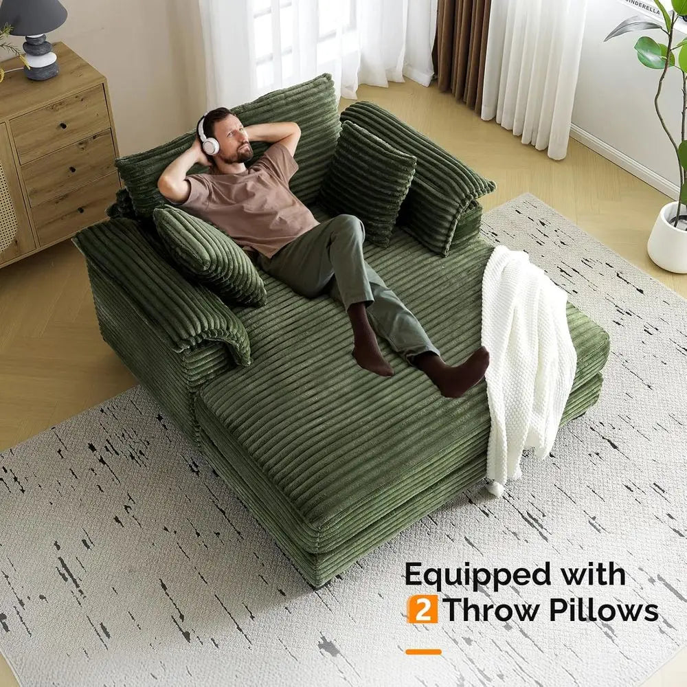 Oversized Corduroy Chaise Lounge Chair With Pillows For Living Room