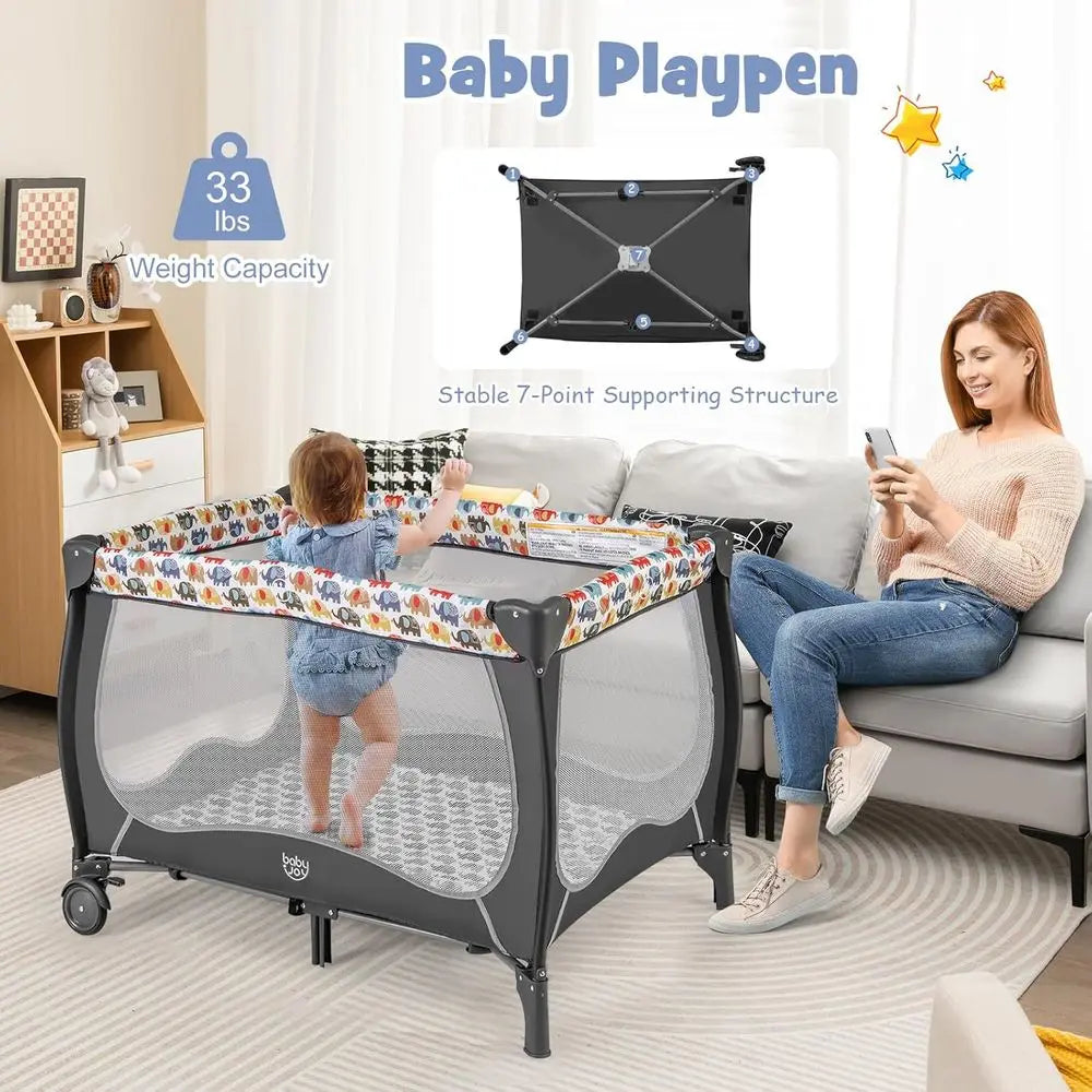 4 In 1 Portable Baby Playard Bassinet and Changing Table