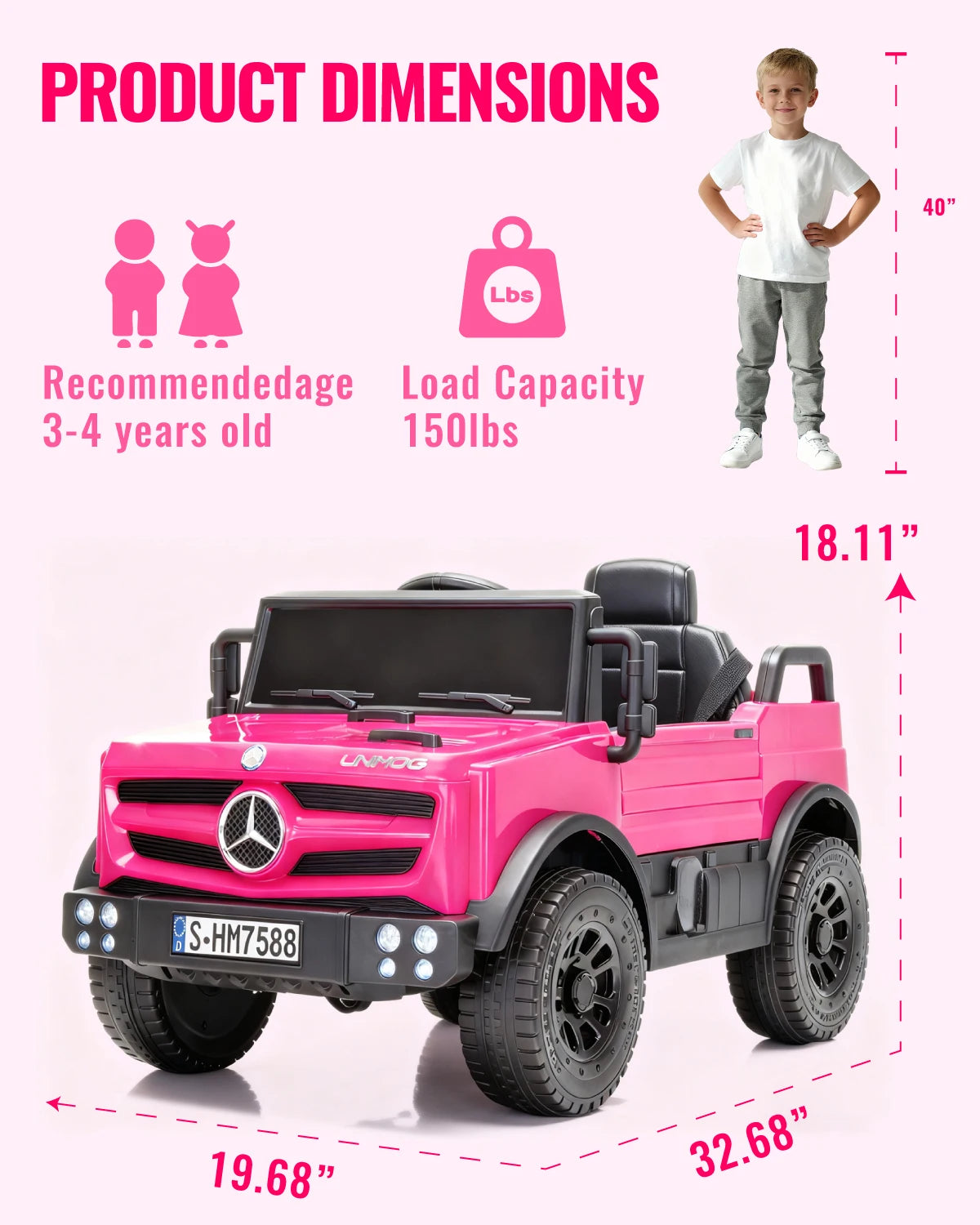 HIMEILI 12V Mercedes Benz Unimog Ride On Car For Kids Remote Control