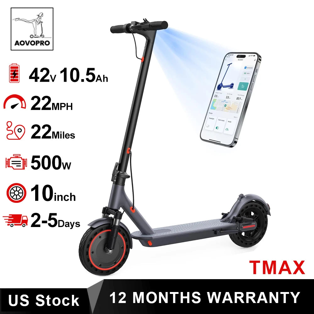 AOVOPRO TMAX 500W Electric Scooter With Tuya App Connectivity Shock Absorbing