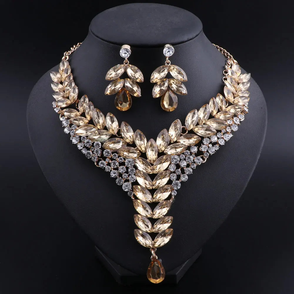 Austrian Crystal Bridal Necklace And Earring Jewelry Set