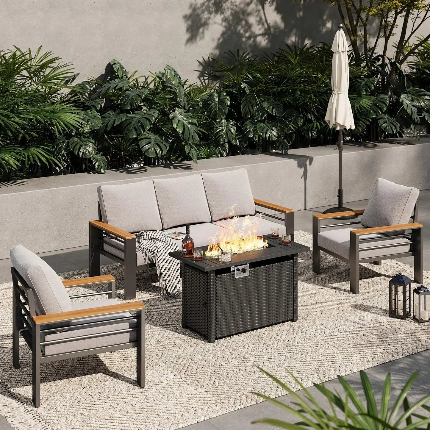 Aluminum Outdoor Patio Furniture Set 7 Seat Sectional With Coffee Table