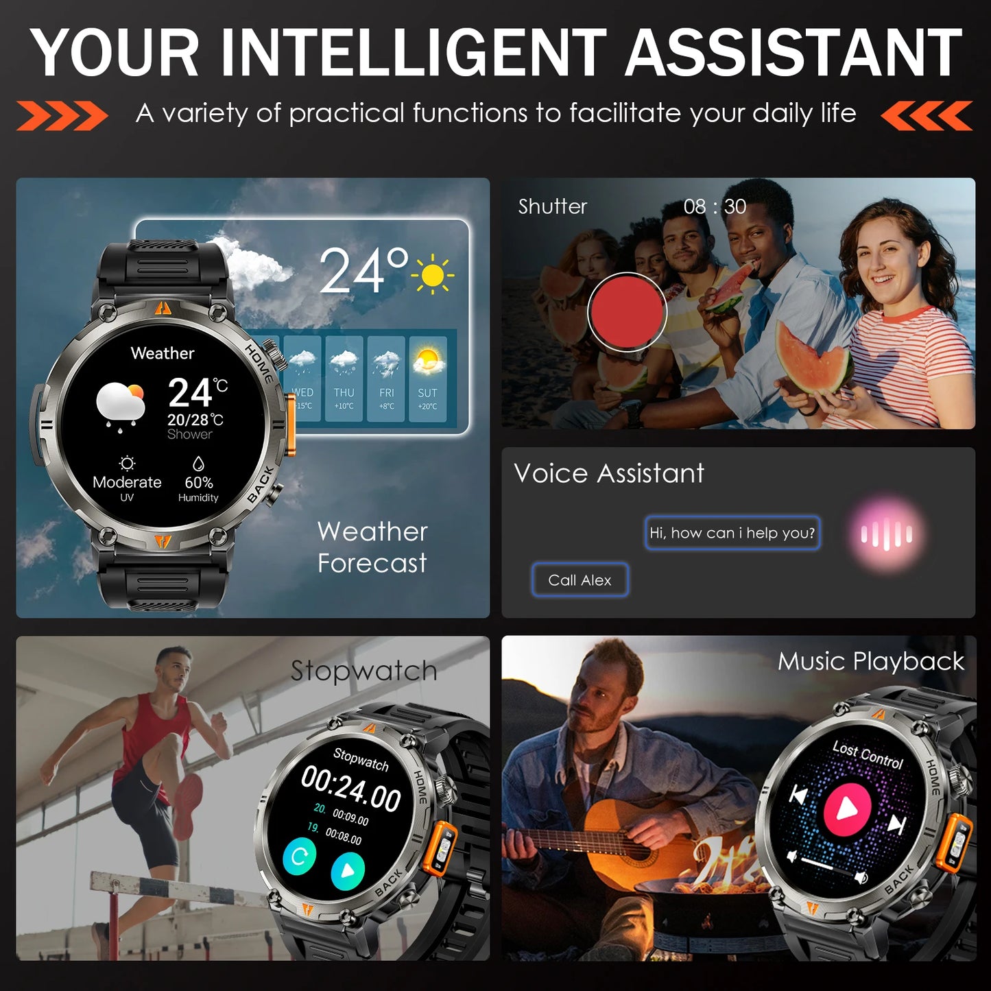 EIGIIS KE3 Smart Watch 3ATM Waterproof Health Monitor with Bluetooth