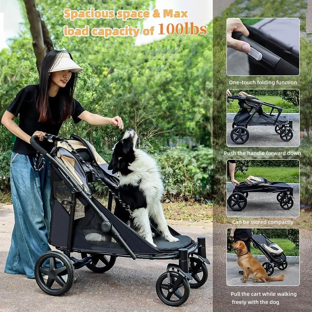 RBX One-Click Folding Dog Stroller For Two Dogs With Storage