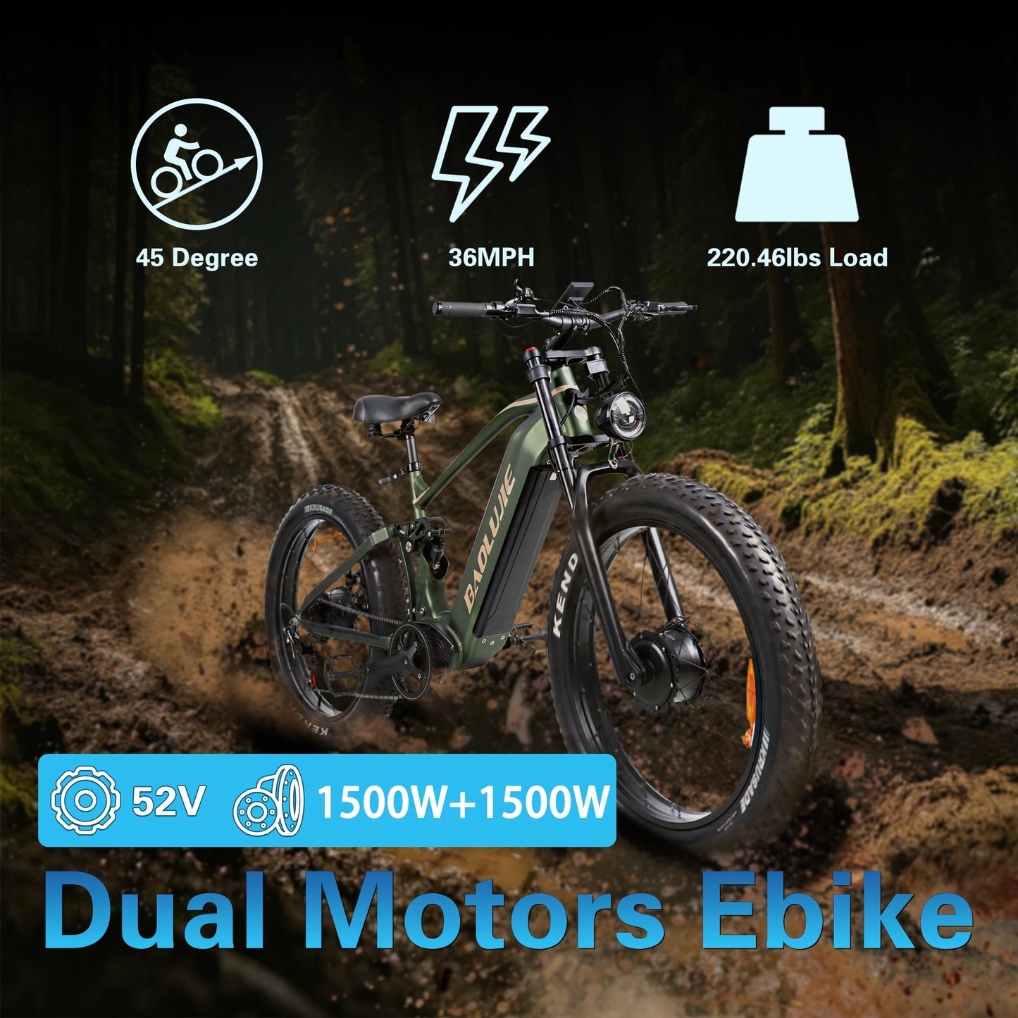 Baolujie P2 Electric Bike Motor 3000W With 52V Battery
