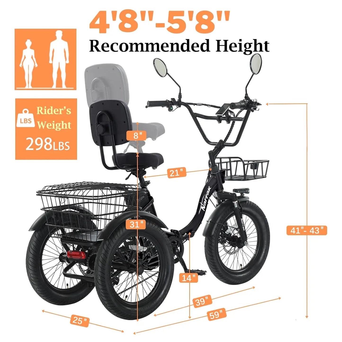 Premium Adult Fat Tire Folding Electric Tricycle Adjustable Handlebars