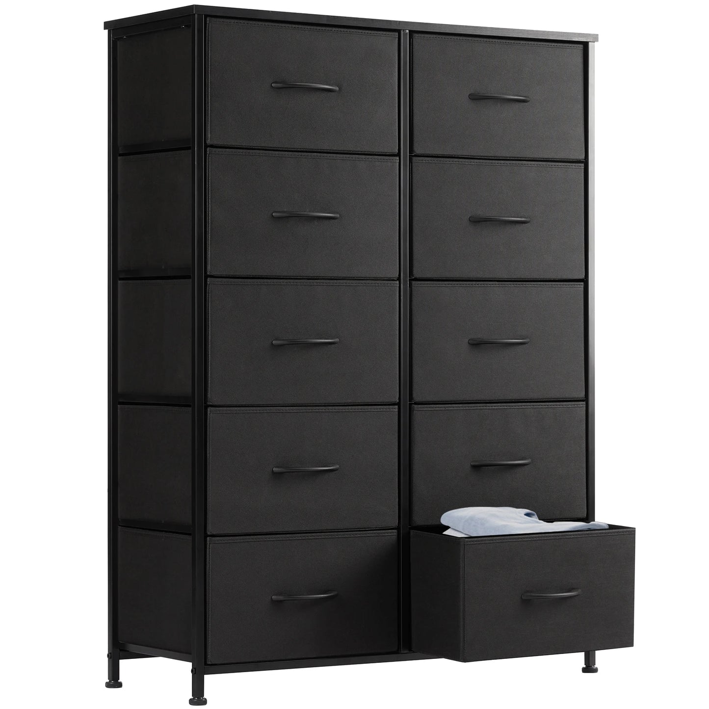 JHK Bedside Table With Fabric Drawers And Steel Frame Wardrobe Storage Cabinet