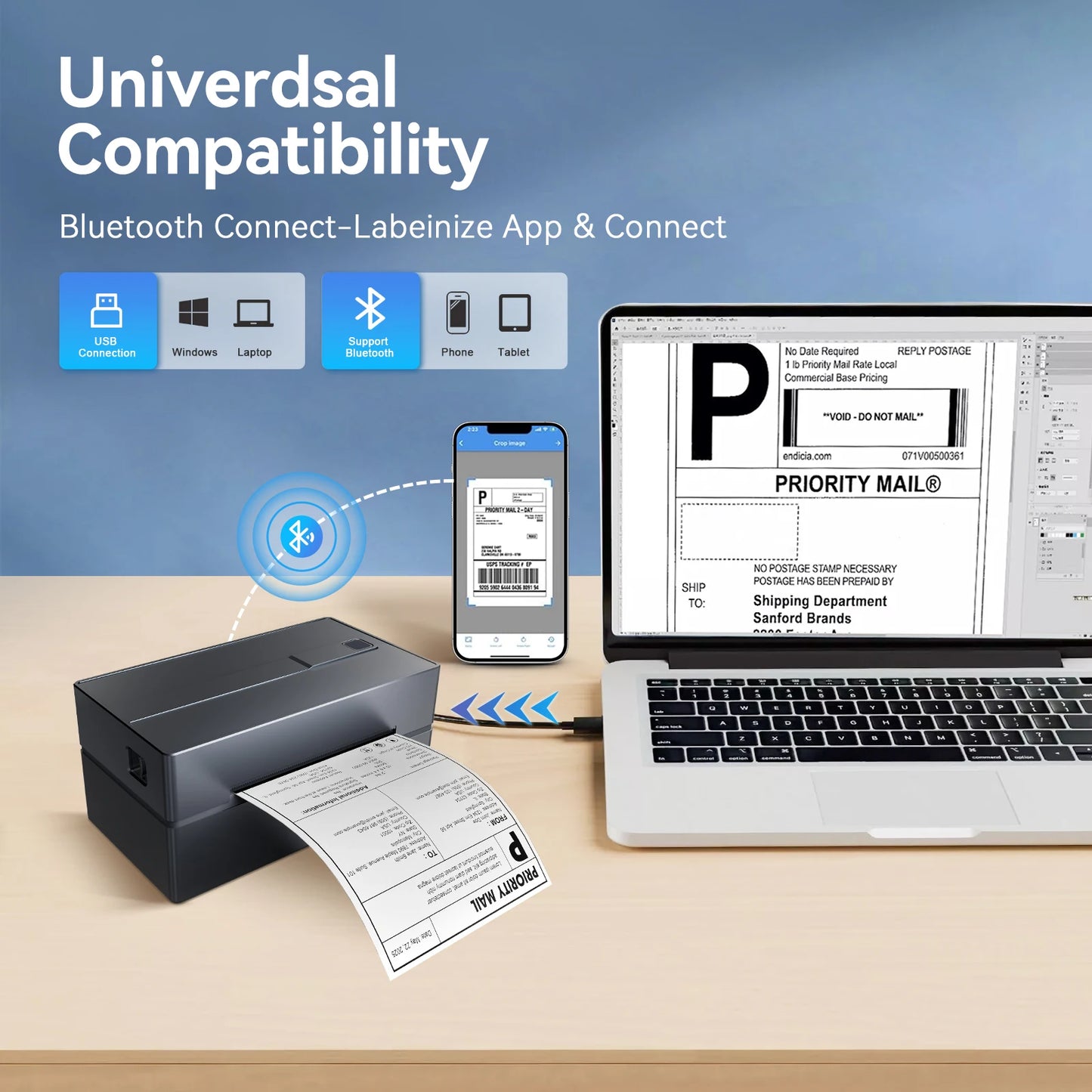 TakeYou Portable Thermal Label Printer 203DPI Bluetooth USB