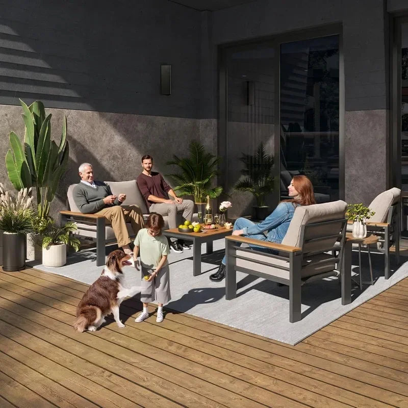 Aluminum Outdoor Patio Furniture Set 7 Seat Sectional With Coffee Table