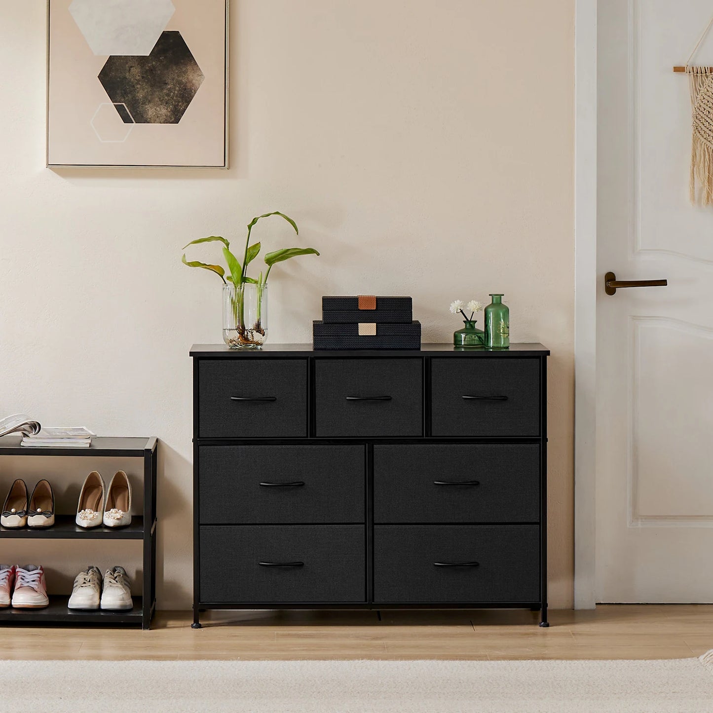 JHK Dresser With Seven Fabric Drawers Bedroom Organizer