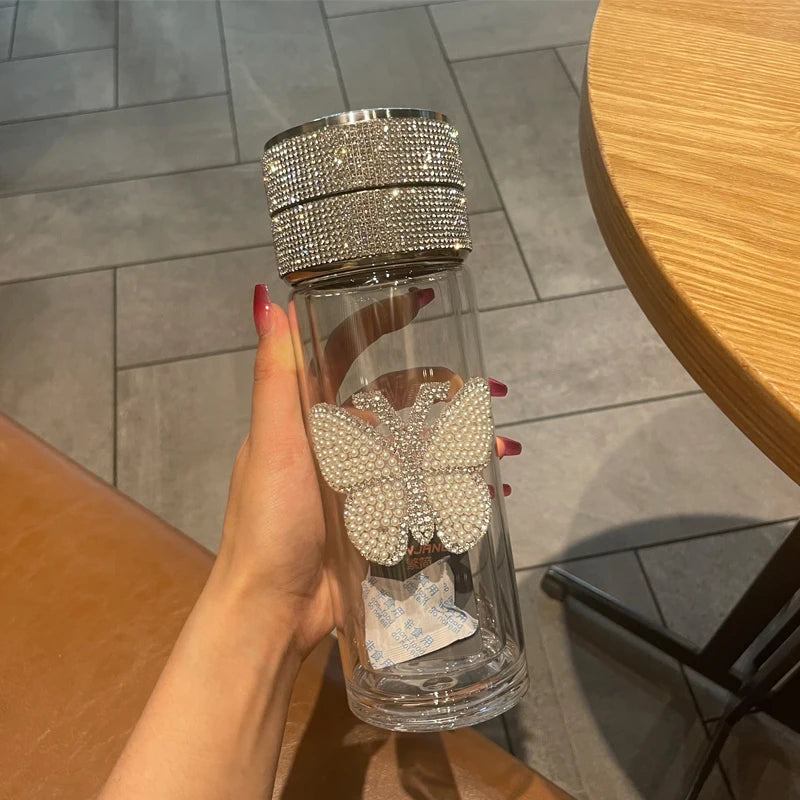 Scaonorch Butterfly Double Wall Glass Bottle With Temperature Display Filter