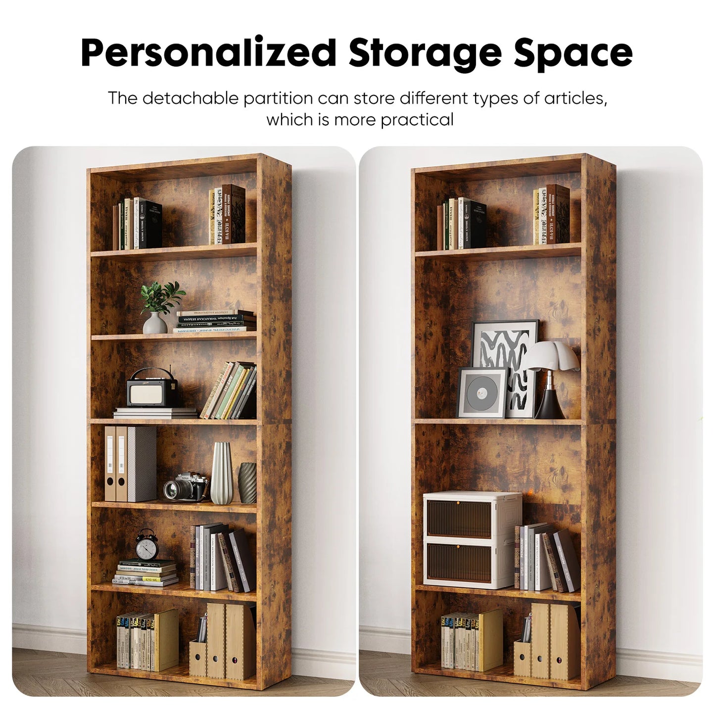 JHK Six Tier Wooden Shelf Bookcase For Living Room Office