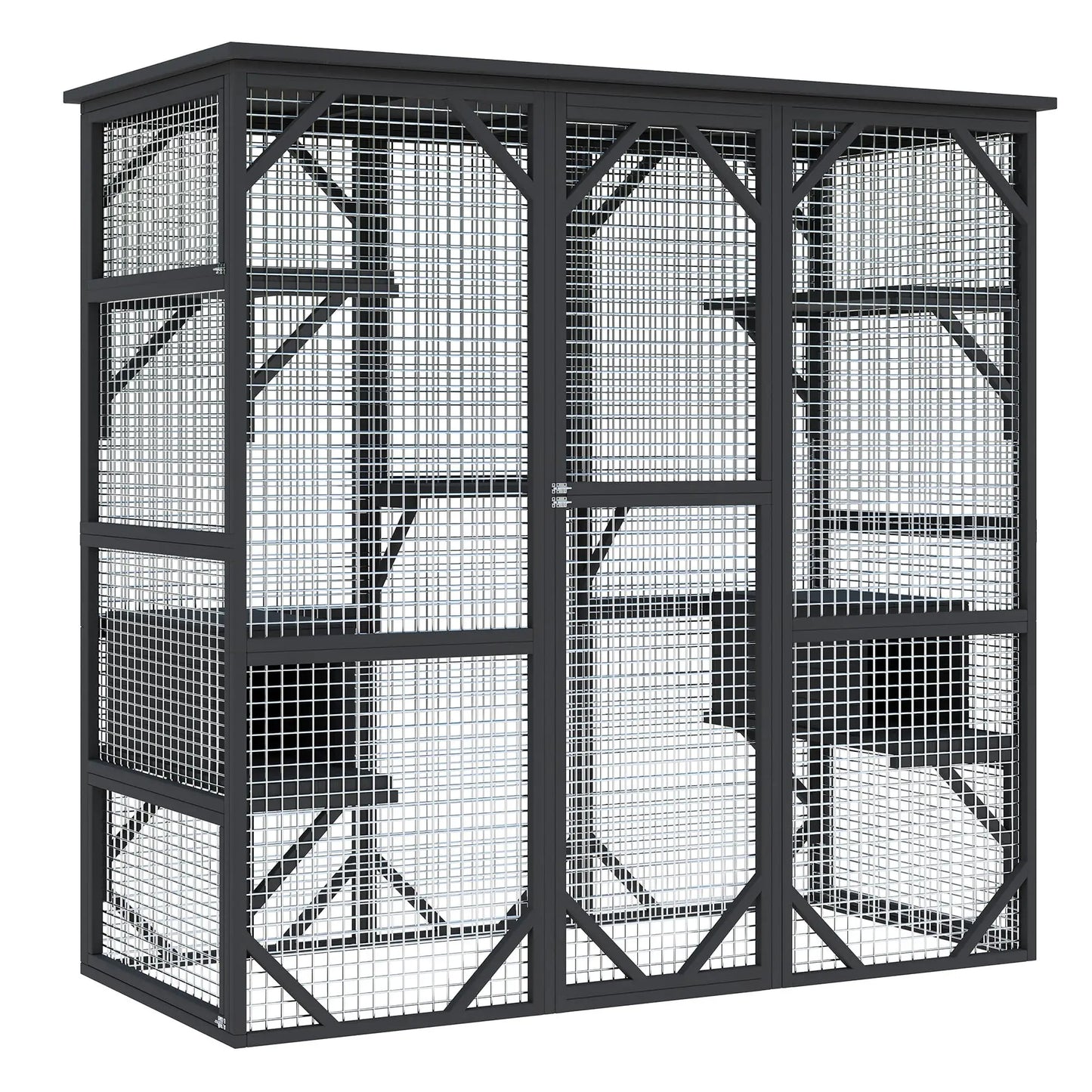 HiMISS Walk-In Catio Weather-Resistant Cedar Cat Enclosure With Locking Doors