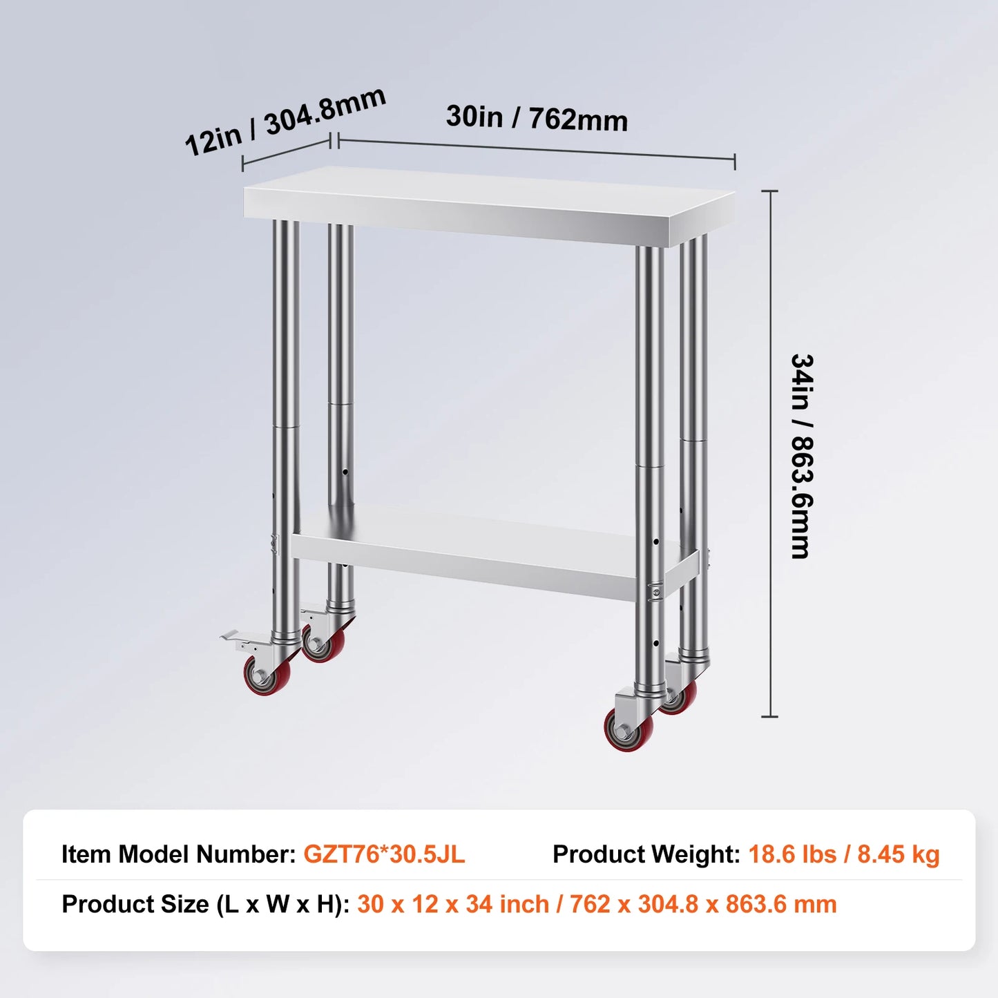 SucceBuy Stainless Steel Kitchen Work Table With Caster Wheels Commercial