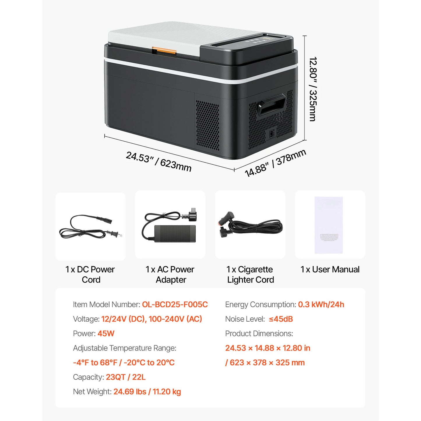 VEVOR Car Refrigerator Portable Compressor Cooler DC 110 240V