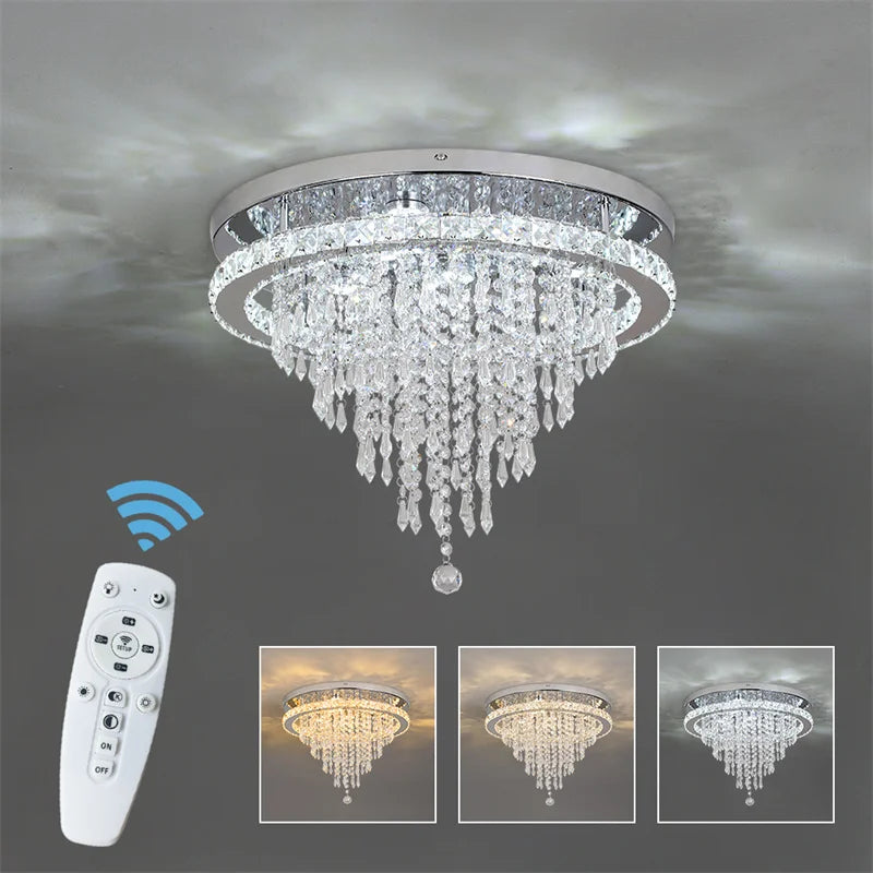 GreeLustr Modern Minimalist Dimmable LED Crystal Chandelier With Remote
