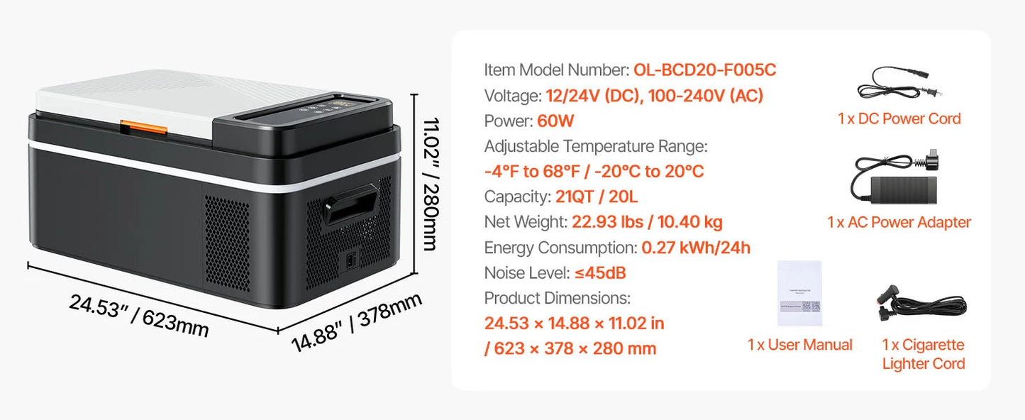 VEVOR Car Refrigerator Portable Compressor Cooler DC 110 240V