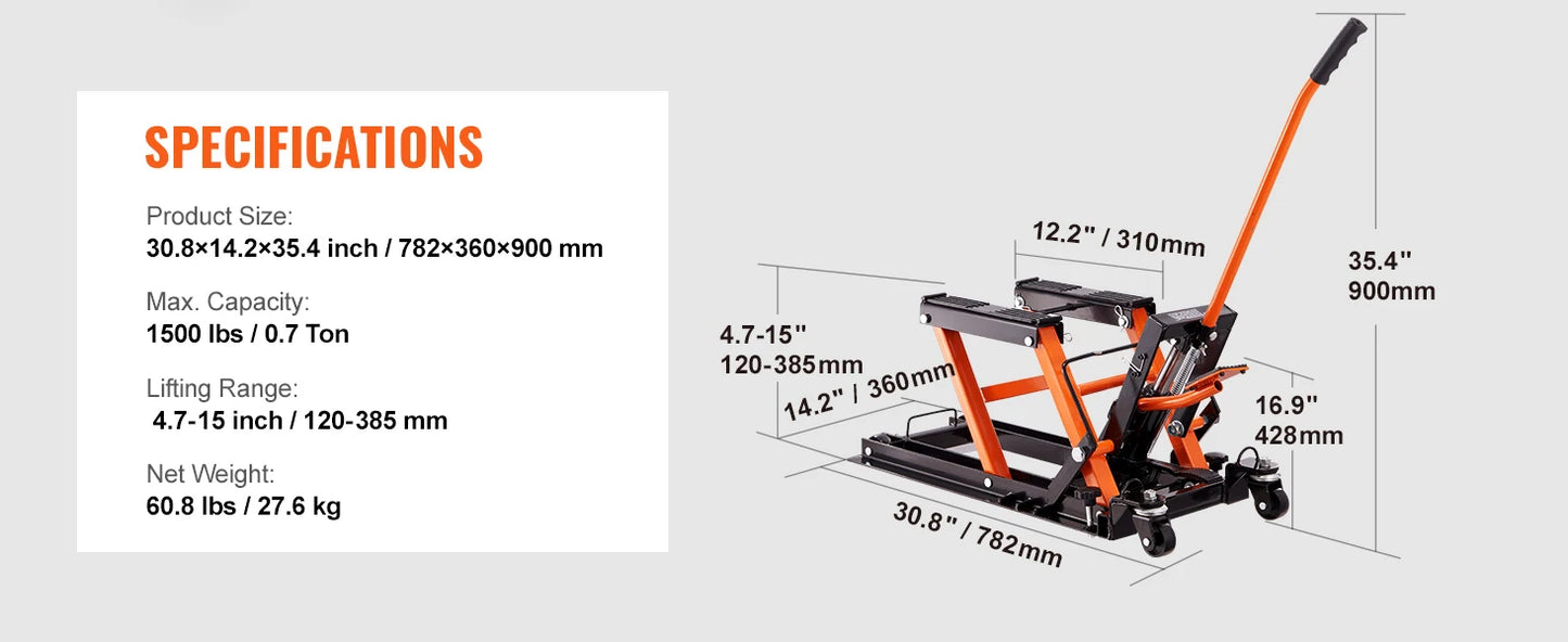 SucceBuy 1500 Lb Steel Hydraulic Motgorcycle Jack Stand For ATV's