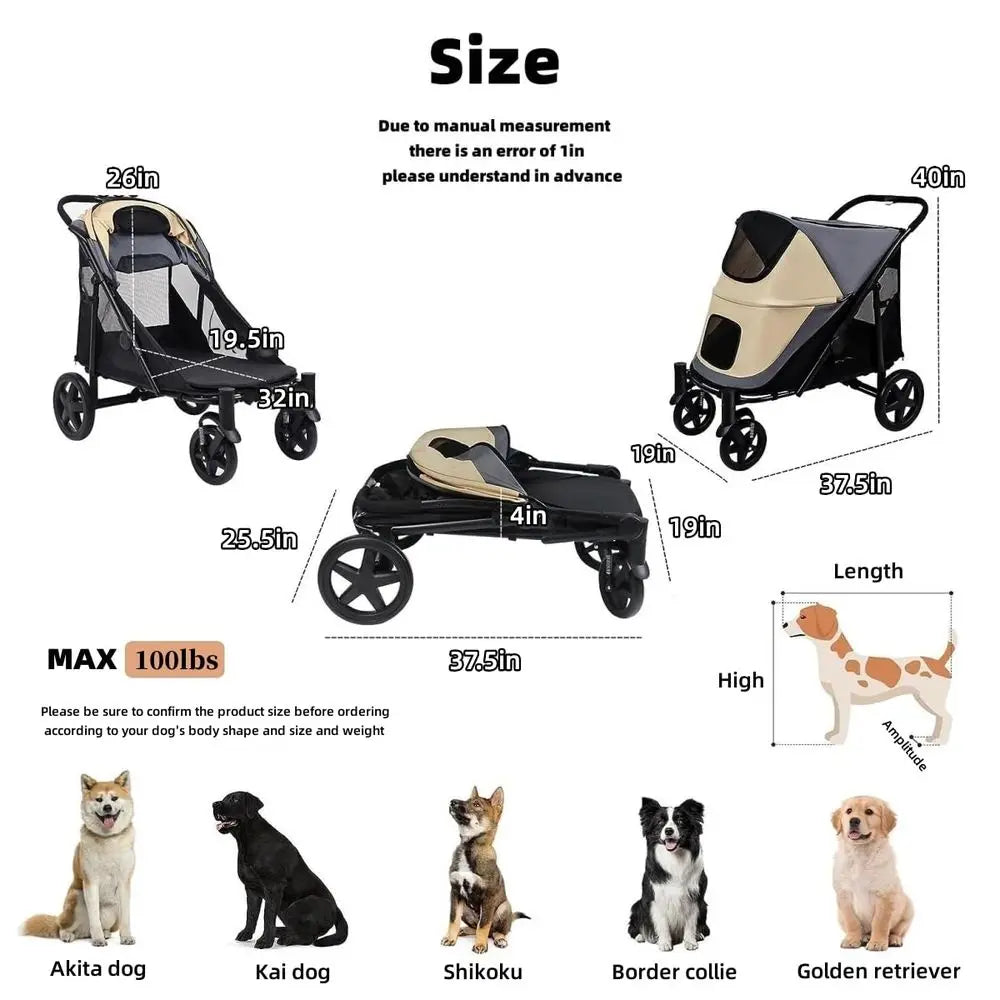 RBX One-Click Folding Dog Stroller For Two Dogs With Storage