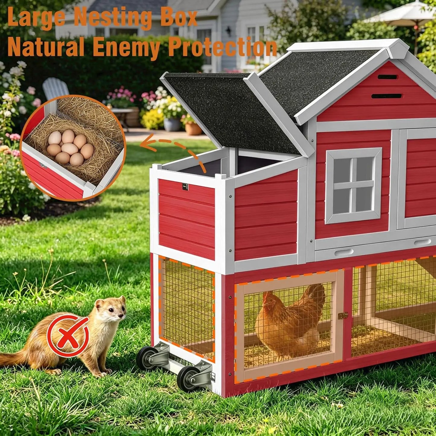 Mobile Chicken Coop With Run And Wheels Weatherproof Roof